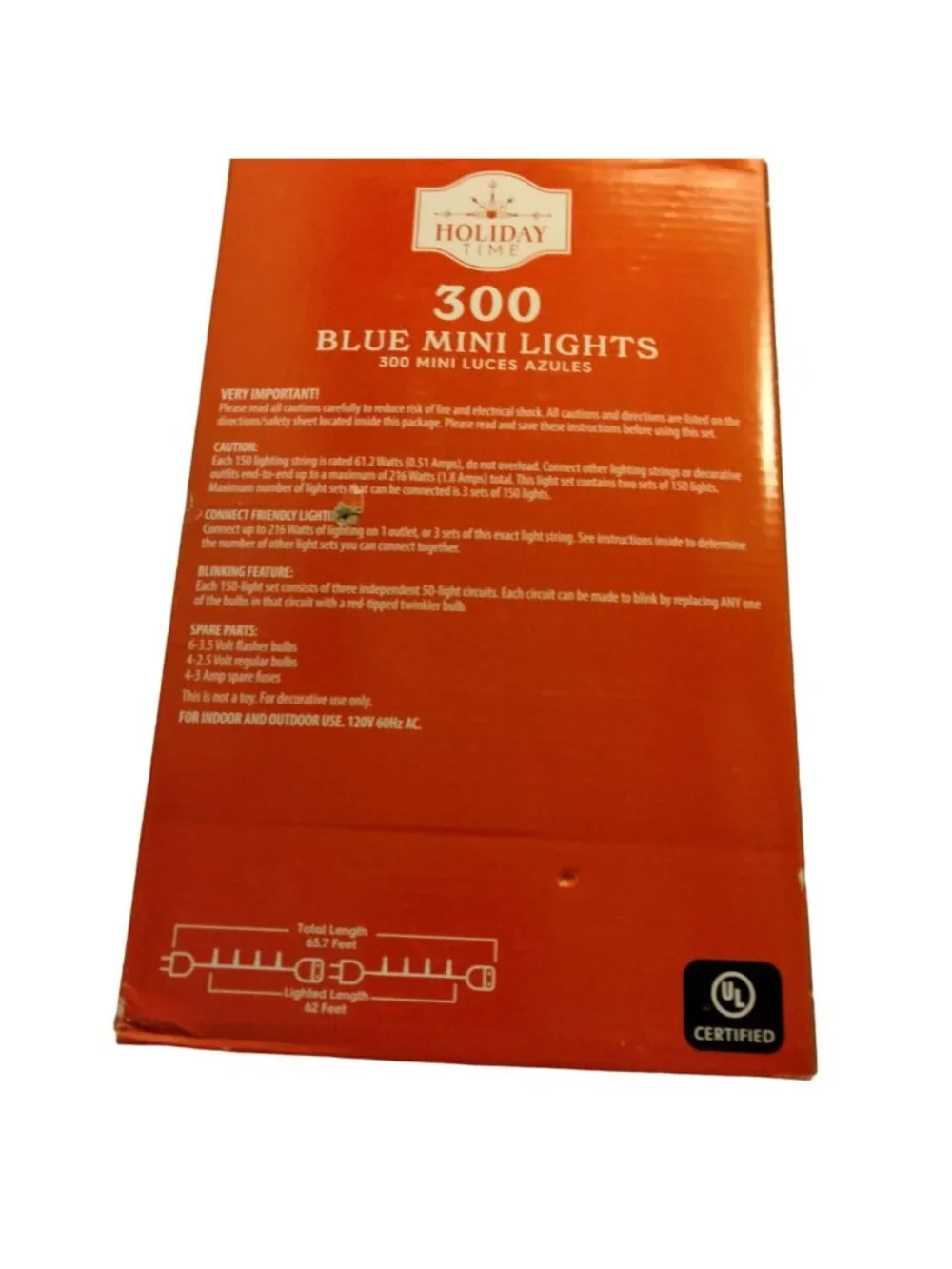 Holiday Time Blue Lights indoor Outdoor 300 ct Wedding Patio Deck Christmas